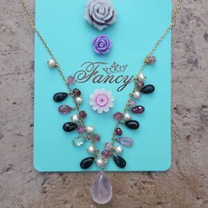 Multi Color Natural Stones Pearls Necklace Pendant Gold Plated Silver Jewelry